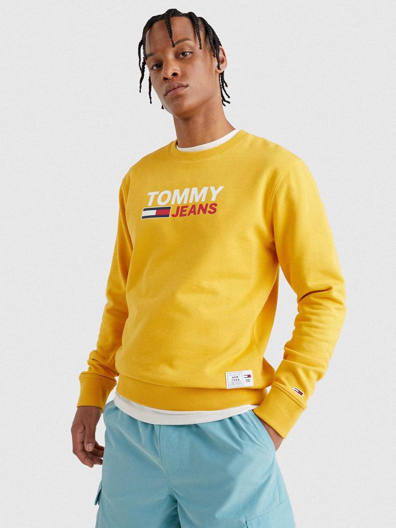 Férfi Tommy Hilfiger Tommy Logo Pulóverek Sárga | HU 923MQZ